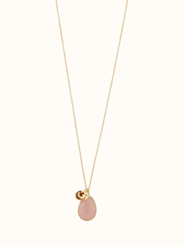 Rudraksha, Om charm & Rose Quartz, 18K Gold Plated Silver Necklace