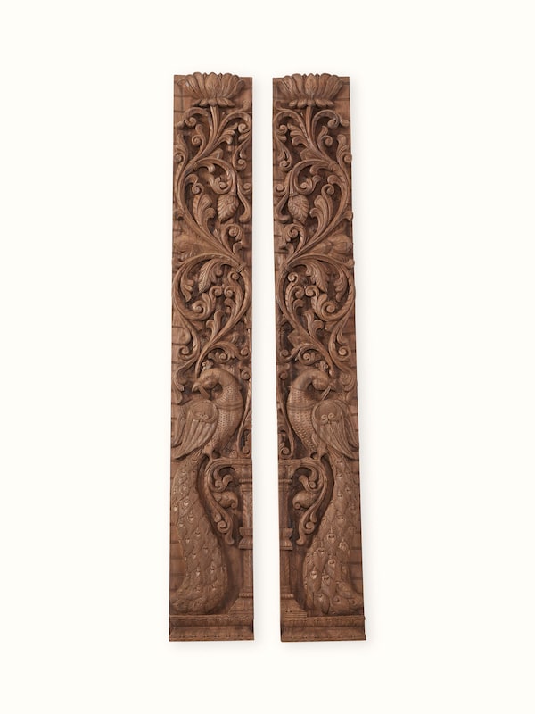 Wood Carved Peacock Panels (2 Pieces)