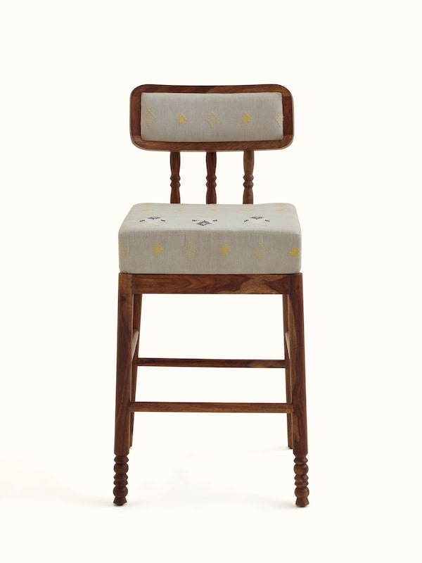 Upholstered Sheesham Wood Bawan Buti Bar Stool