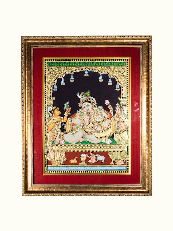 Charming Krishna Thanjavur Painting