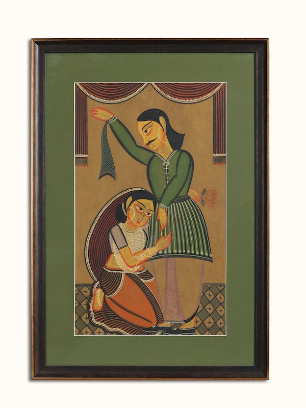 Husband Wife Kalighat Painting