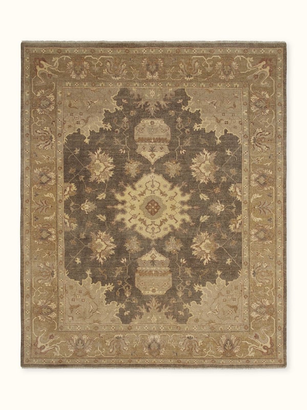 Traditional Oushak Dark Brown Jaipur Wool Hand-knotted Rug
