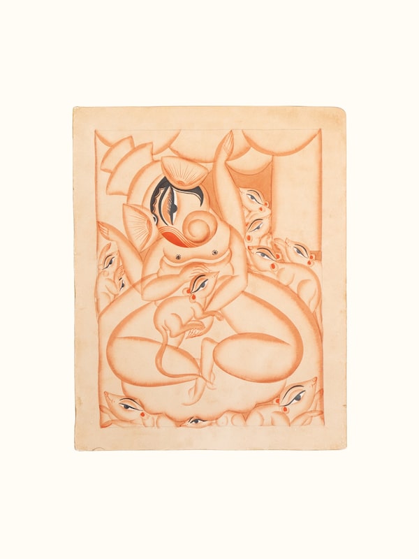 Ganesha Mooshik Kalighat Painting