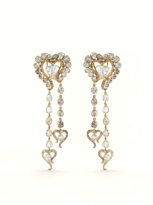 Dank Polki 14 Karat Gold Drop Earrings