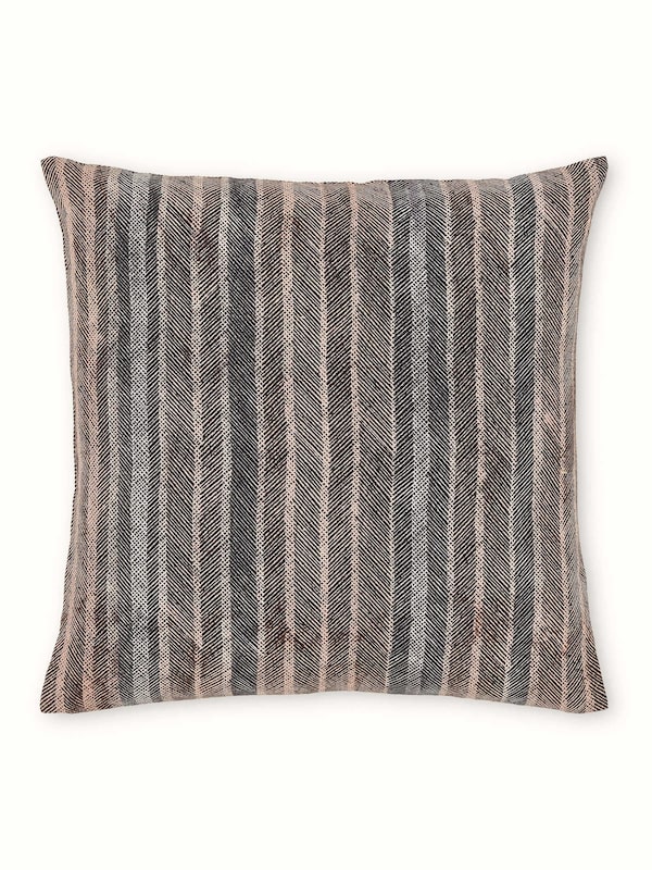 Parvat Brown Stripe Linen Cotton Sanganeri Block Printed Cushion Cover