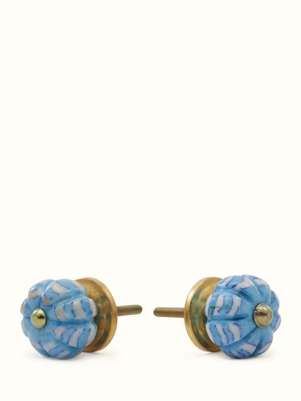 Blue Pottery Round Rib Door Knob Set