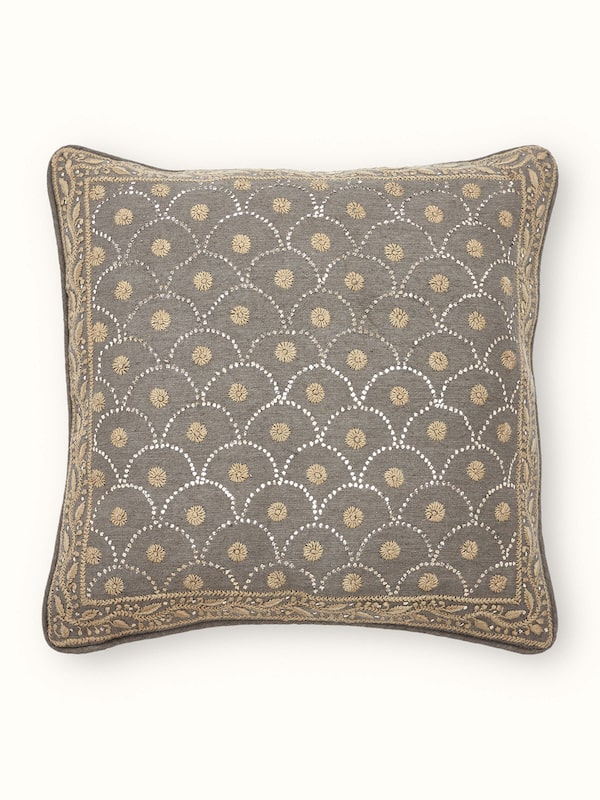 Pragya Grey All-over Silk Chikankari Hand Embroidered Cushion Cover