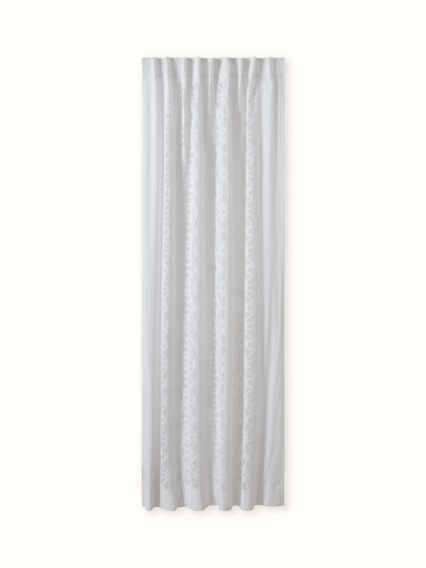 Mandana White Trellis Cotton Applique Sheer Curtain (7 Ft)