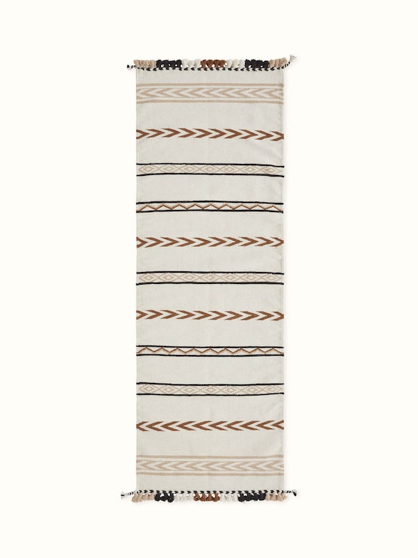 Geo Stripes Ivory Gujarat Wool & Cotton Panja Runner Kharad