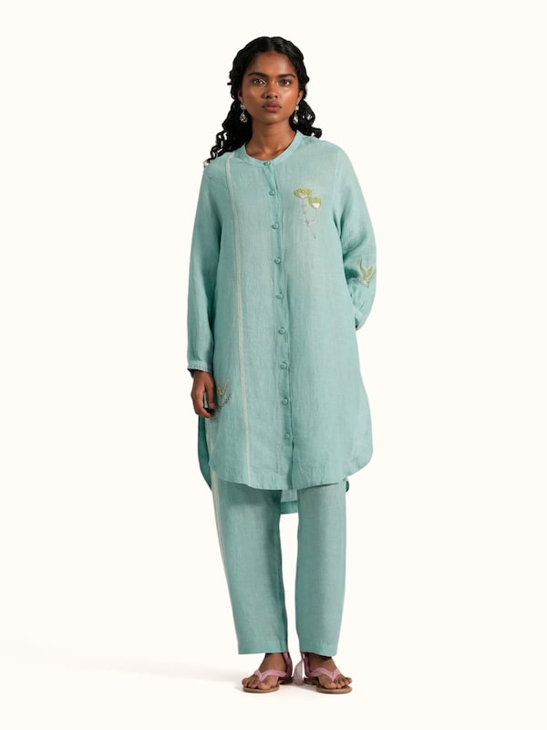 Blue Linen Handloom Co-Ord Set