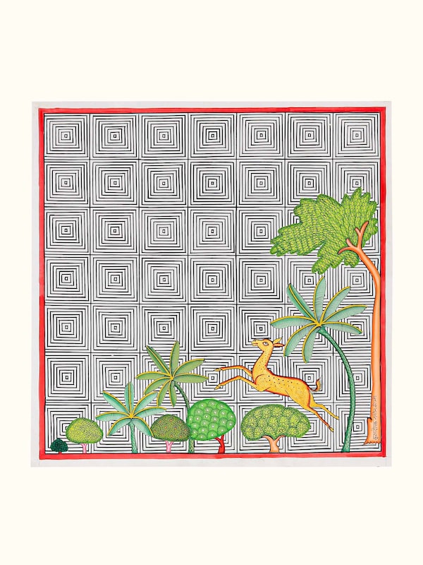 Deer Forest Geometric Illusion Pichwai Painting
