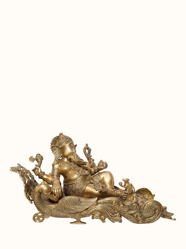 Brass Ganesha Sitting Peacock Idol