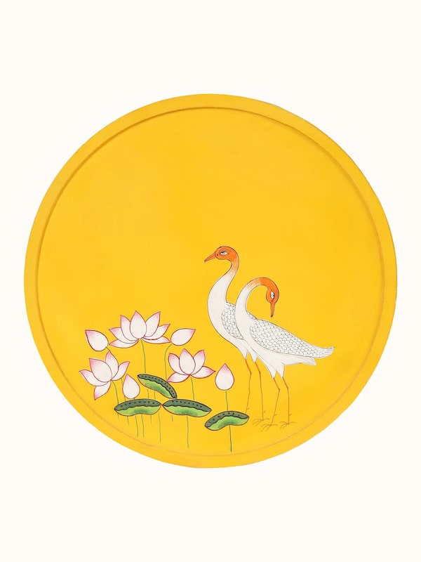 Sarus and Kamal Pichwai Painting Wall Plate
