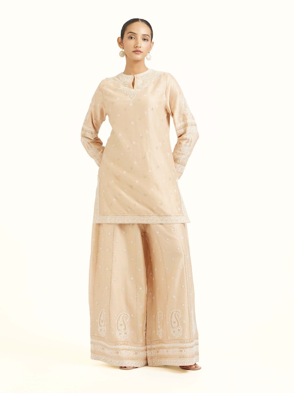 Beige Silk Chanderi Kalidar Sharara