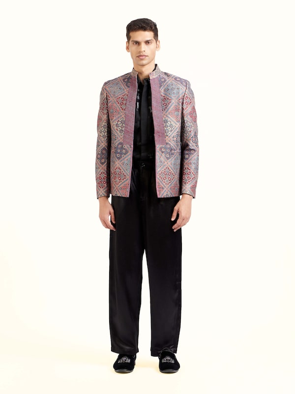 Indigo Silk Ajrakh Block Printed Jacket