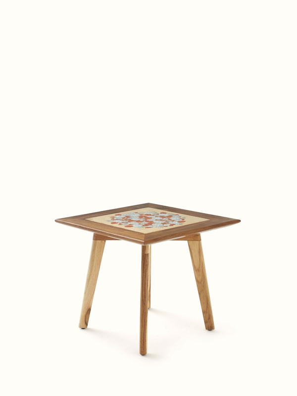 Teak Wood Pattachitra Square Side Table