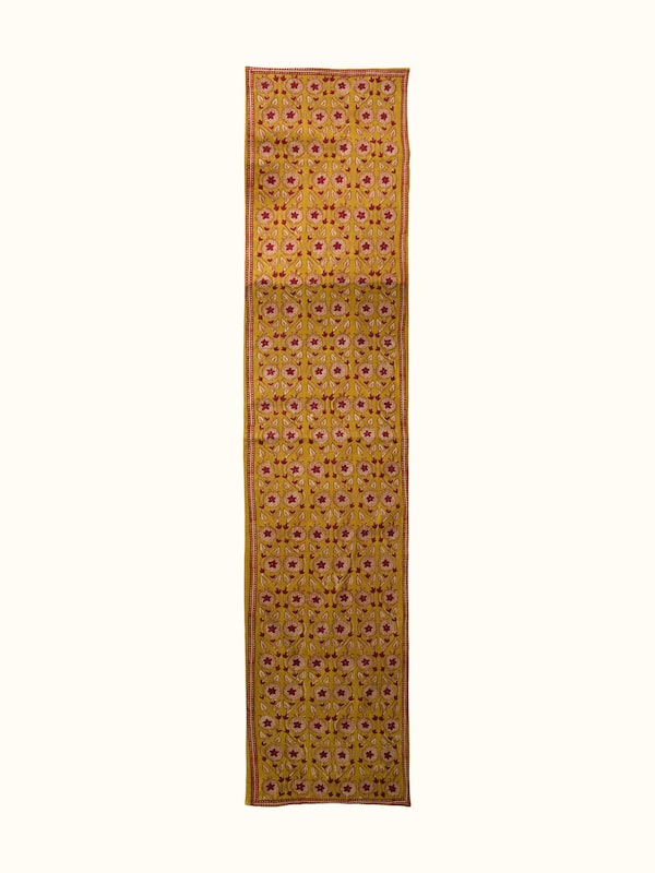 Marigold Hand Block Dabu With  Embroidery Floral Bed Runner