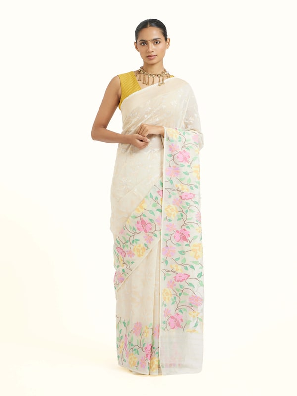 Cotton Awadh Jamdani Banarasi Saree