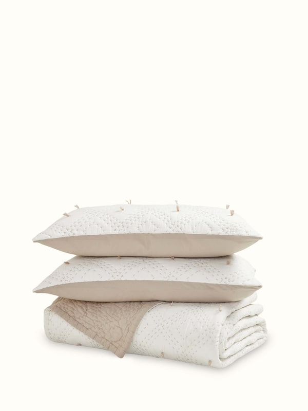 Nihar Ivory Diamond Geo Cotton Razai Embroidery Double-size Bedspread Set