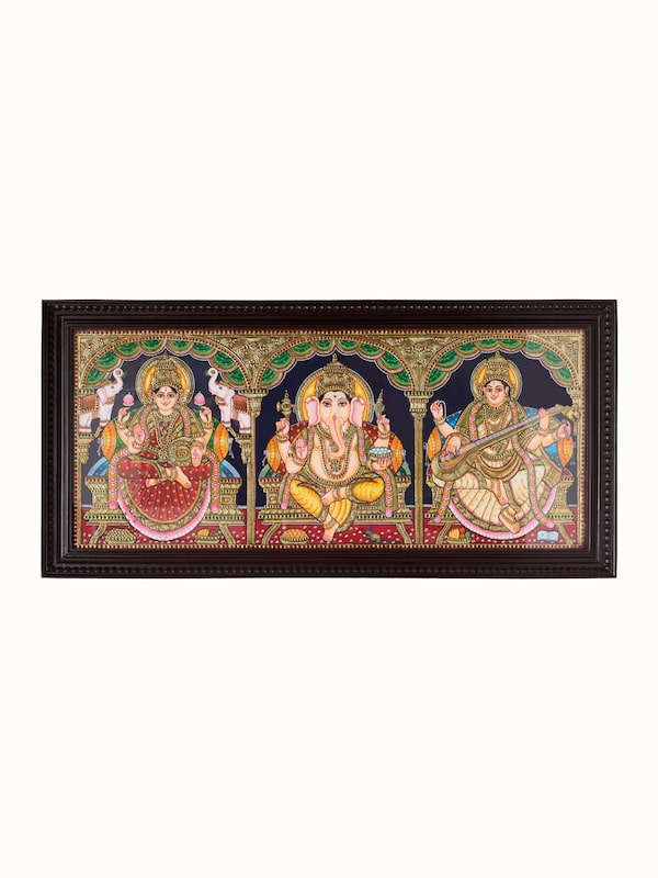 Lakshmi Ganesh Saraswathi Thanjavur Painting