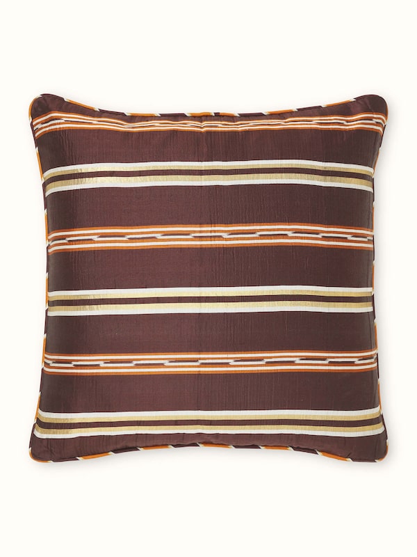 Sanchaya Coffee Stripe Silk Odisha Handloom Ikat Cushion Cover