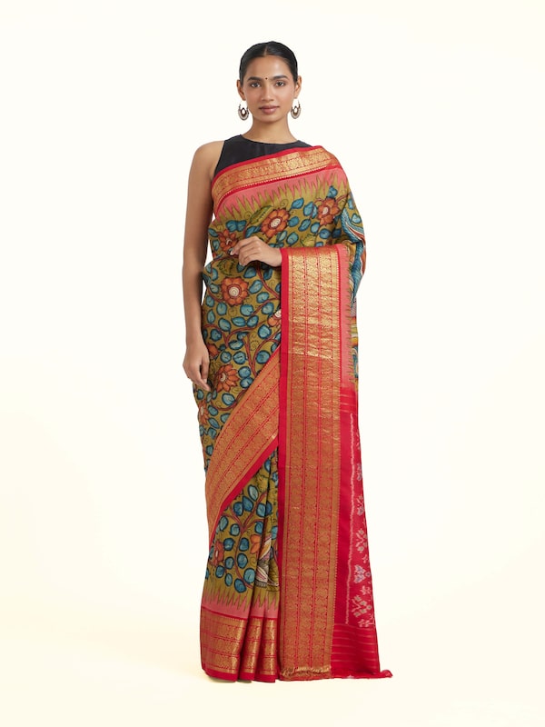 Silk Ikat Hand-Painted Kalamkari Saree