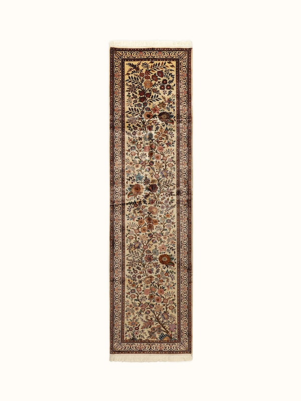 Traditional Persian Ivory Baagdar Kashmir Silk Hand-knotted Runner