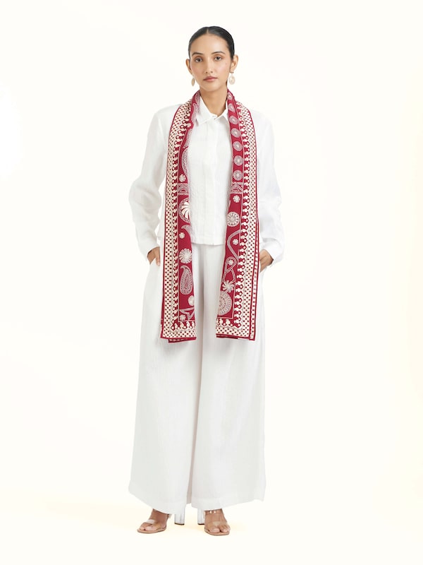 Crimson Aari Hand Embroidered Stole