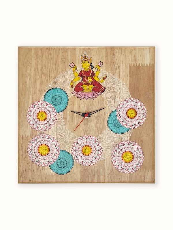 Painted Pattachitra Lakshmi Wooden Wall Clock
