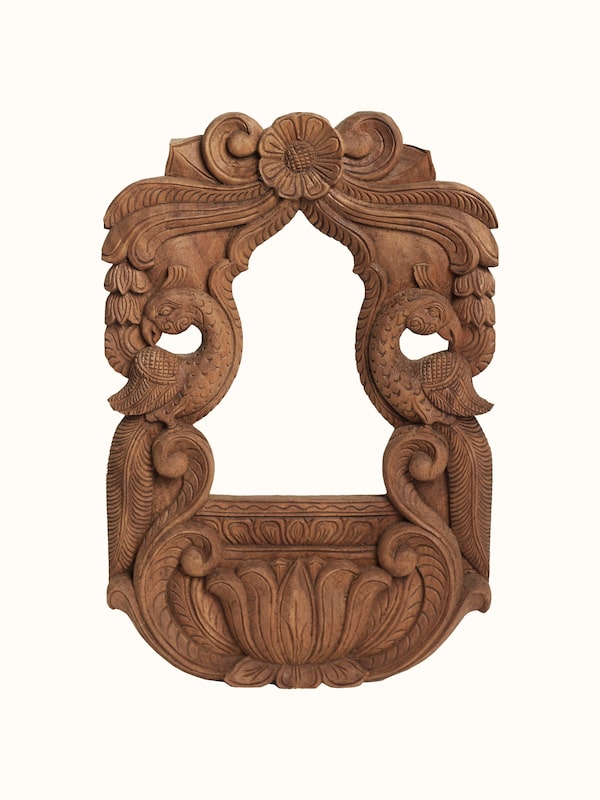 Wood Carved Parrot Mirror Frame