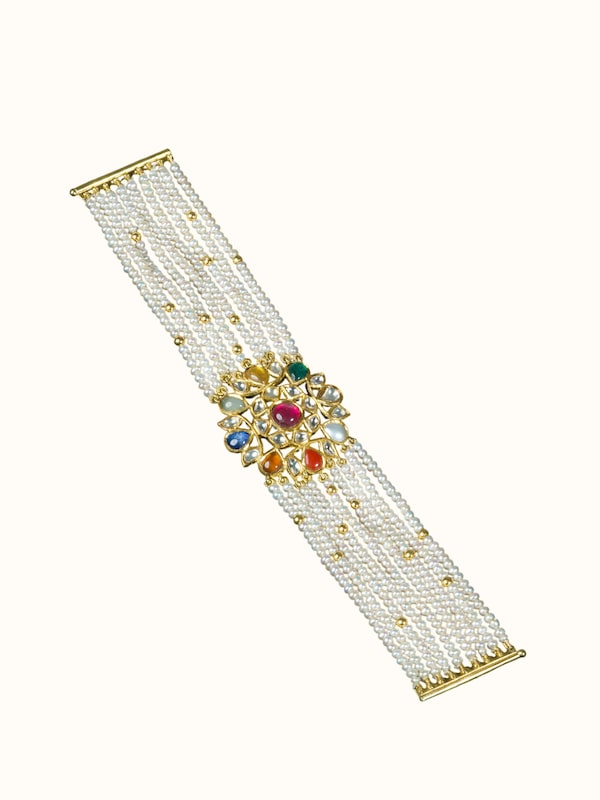 Jadau Navaratna 18 Karat Gold Bracelet