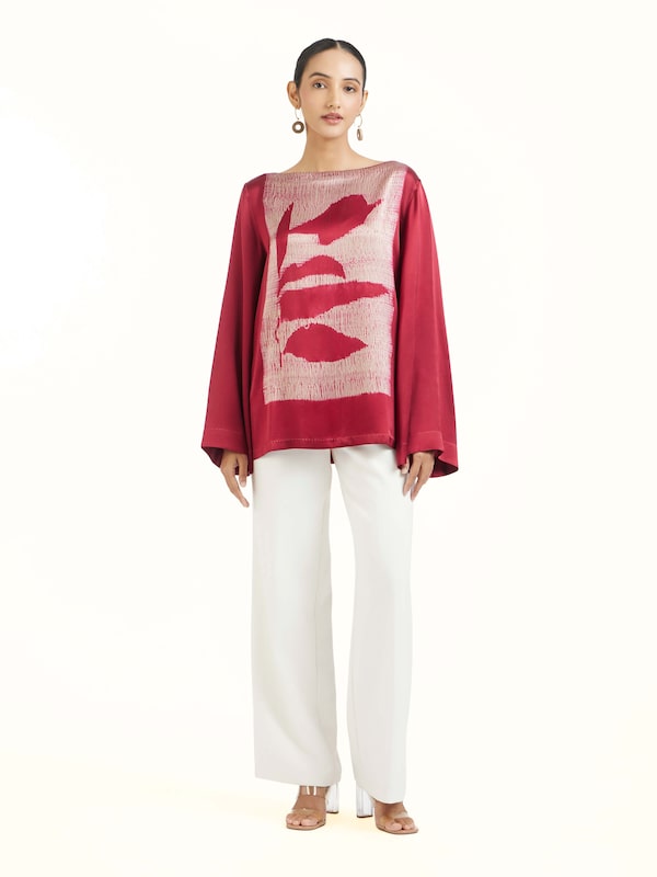 Red Satin Shibori Top