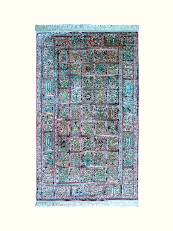 Traditional Persian Rust Dabdar Kashmir Silk Hand-Knotted Carpet