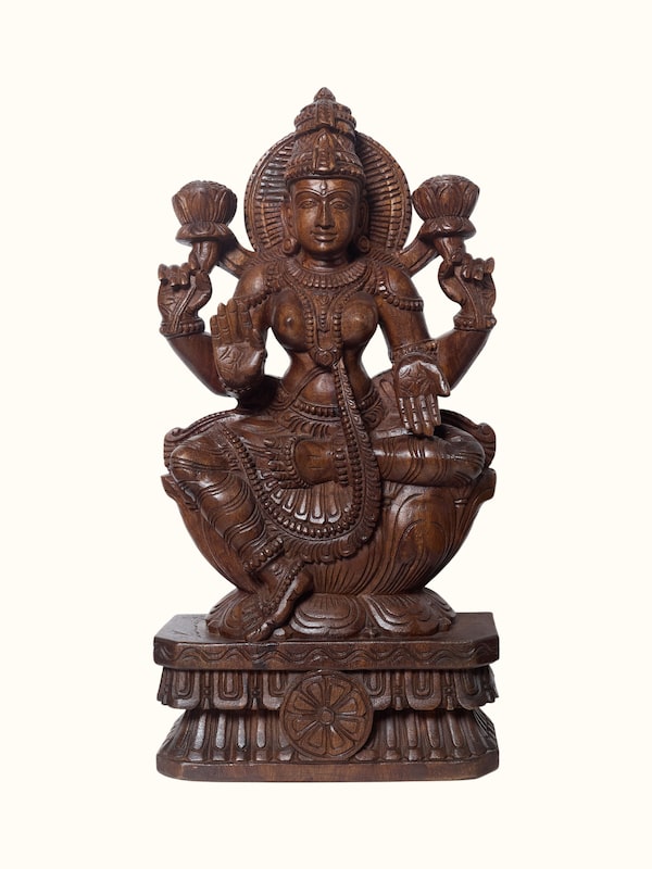Wood Carved Lakshmi Devi Idol
