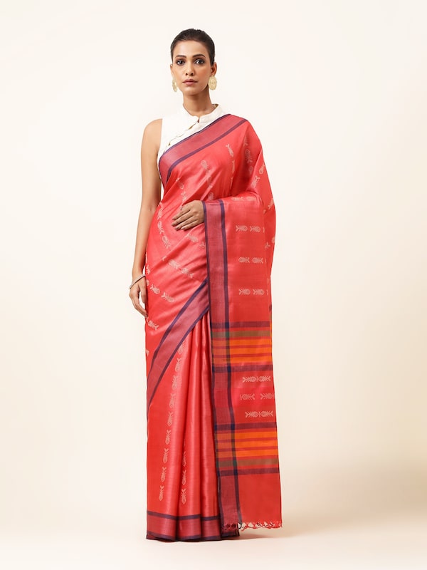 Rust Silk Extra-weft Saree