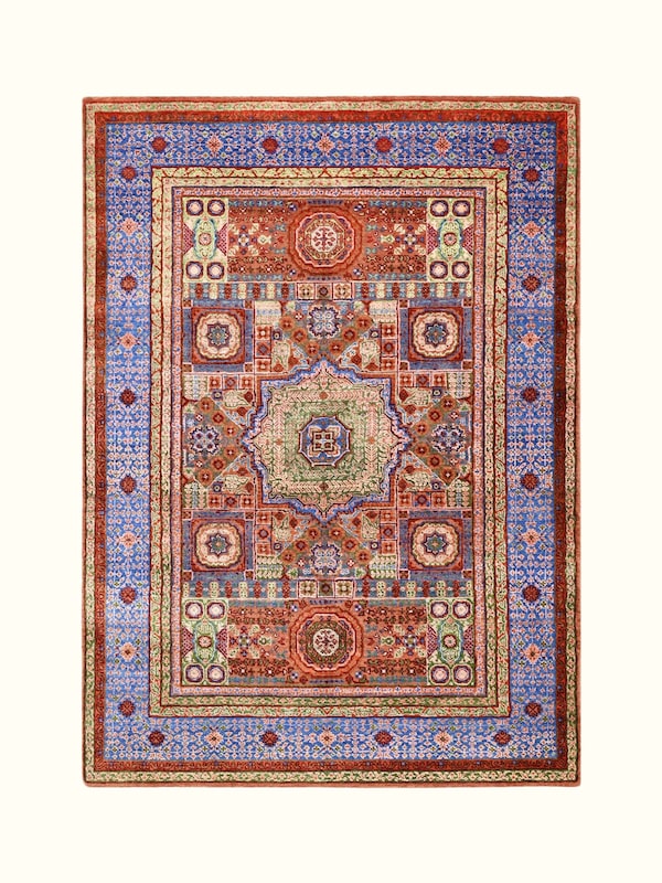 Traditional Persian Mamluk Rust Bhadohi Wool & Bamboo Silk Hand Knotted Rug