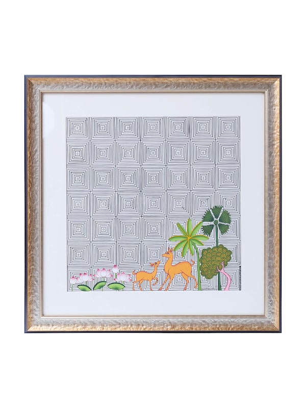 Deer Fawn Geometric Illusion Pichwai Painting