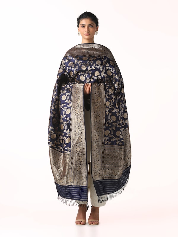 Blue Silk Banarasi Dupatta