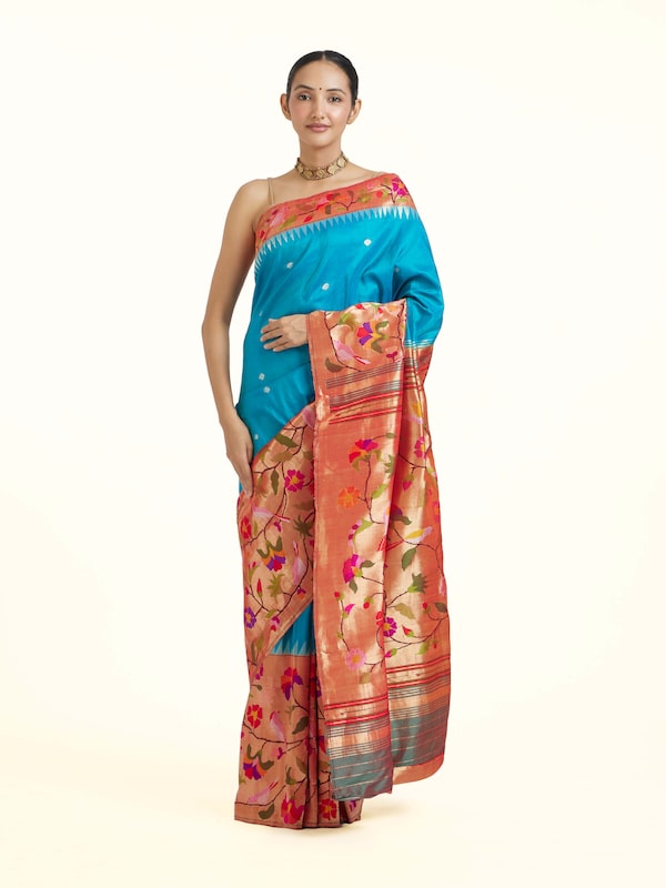 Turquoise Mulberry Silk Paithani Handloom Saree