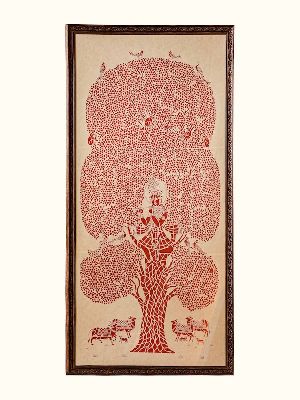 Sanjhi Paper Stencil Kalpavriksha with Krishna Wall Art