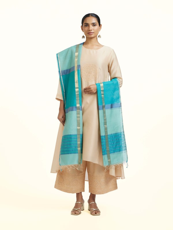 Blue Cotton Silk Maheshwari Zari Border Dupatta