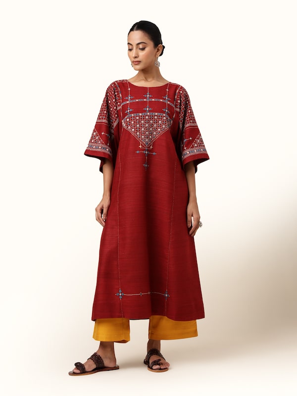 Rust Silk Desert Embroidered Kurta