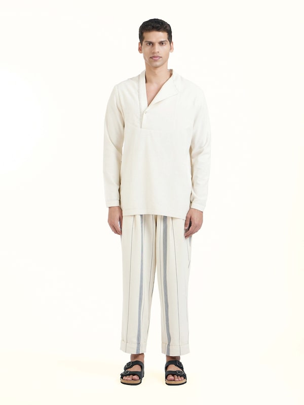 Ivory Cotton Handloom Short Kurta