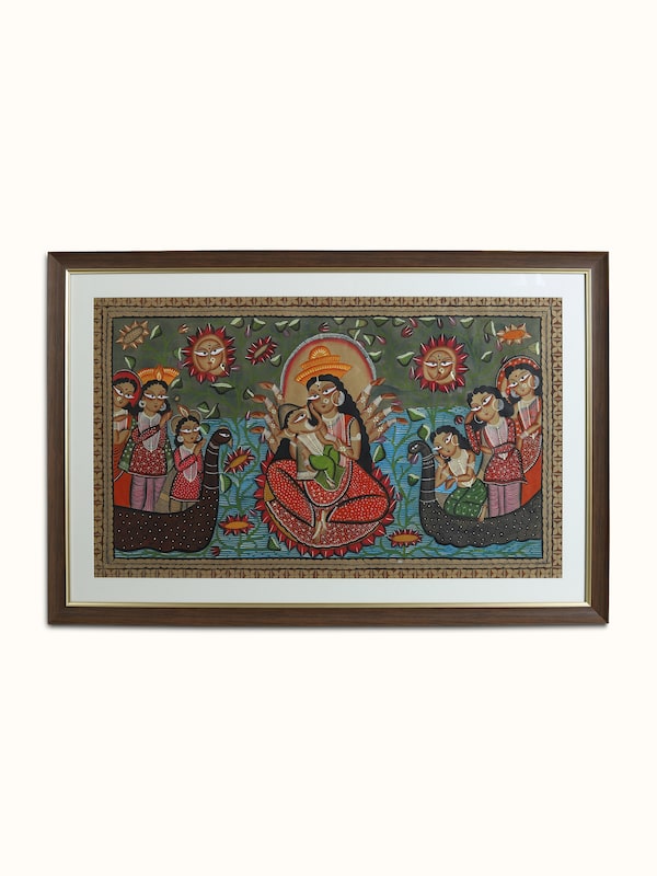 Durga Family Kalighat Painting