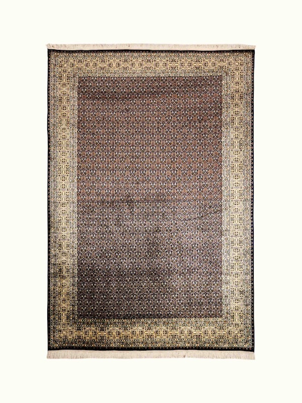 Traditional Persian Navy Ivory Senneh Kashmir Silk Hand-Knotted Carpet