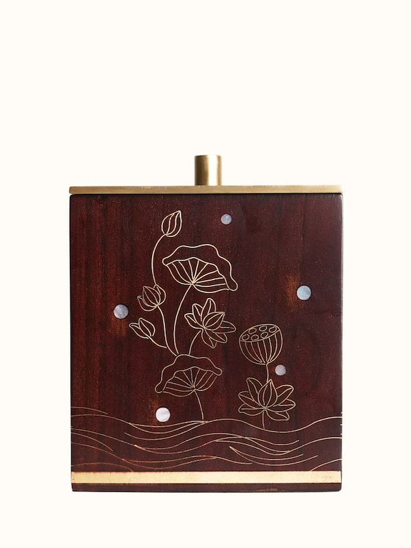 Kamal Tarkashi Teak Wood Cotton Jar