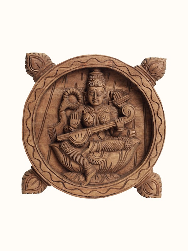 Wood Carved Saraswati Idol
