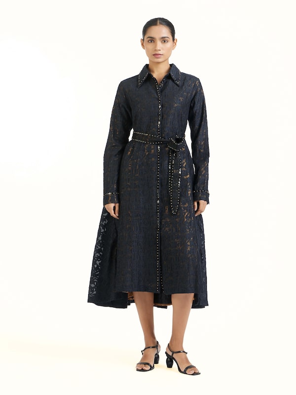 Black Handloom Cut Work Dress