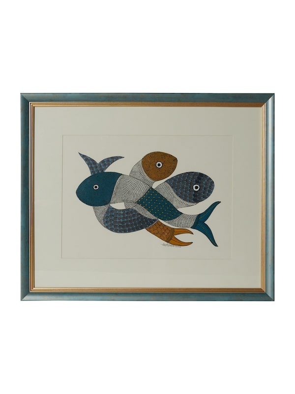 Three Fishes Gond Art