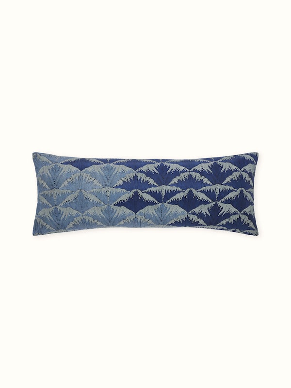 Parvat Indigo Ombre Silk Sanganeri Hand Block Printed Lumbar Cushion Cover
